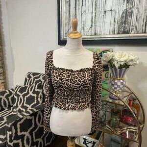 H&M Leopard Print Long-Sleeve Peplum Top – Size Medium